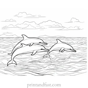 beach coloring page dolphins