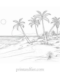 beach coloring page palm trees