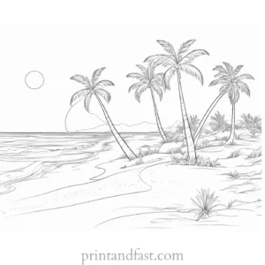 beach coloring page palm trees