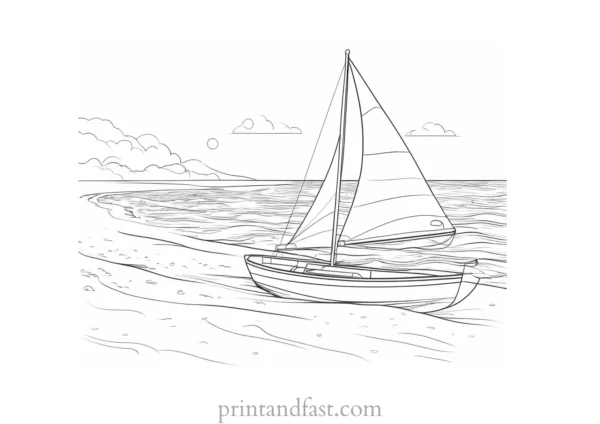 beach coloring page sailing