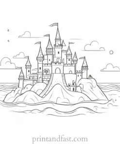 beach coloring page sandcastle