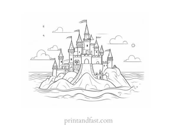 beach coloring page sandcastle