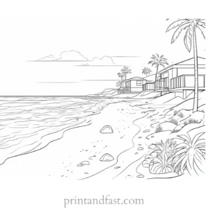 beach coloring page scenery