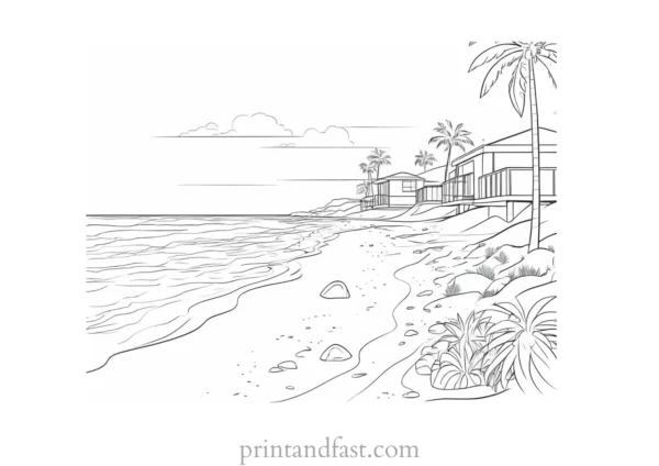 beach coloring page scenery