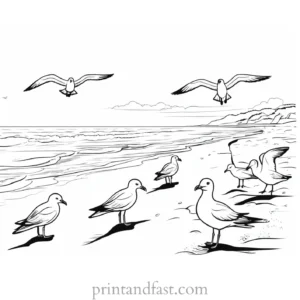 beach coloring page seagulls