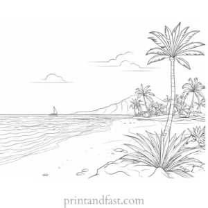 beach coloring page tropical