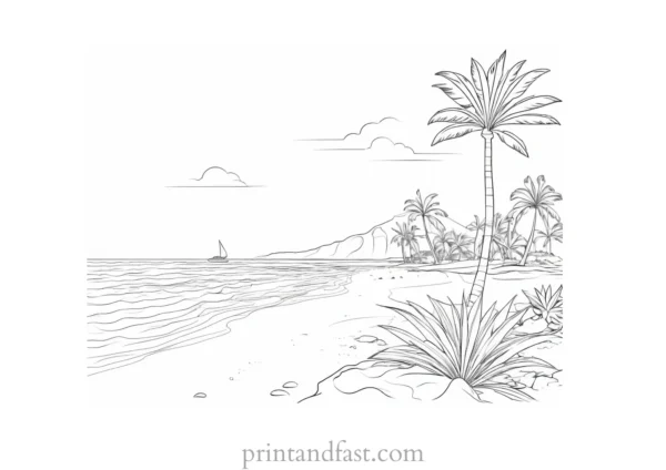 beach coloring page tropical