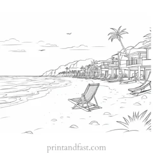 beach coloring page vacation