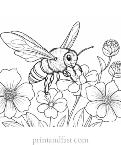 bee coloring page with flowers