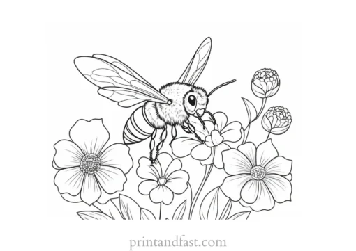 bee coloring page with flowers