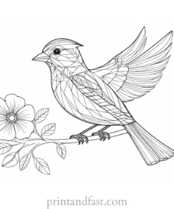 bird coloring page with flowers