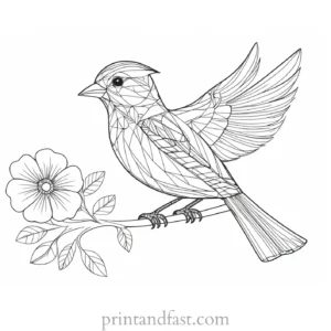 bird coloring page with flowers