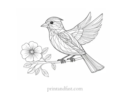 bird coloring page with flowers