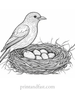 bird coloring page with nest