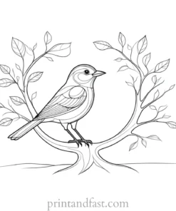 bird coloring page with tree