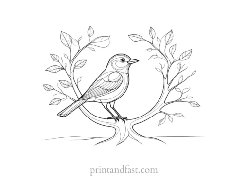 bird coloring page with tree