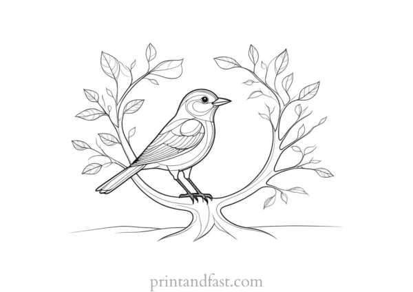 bird coloring page with tree