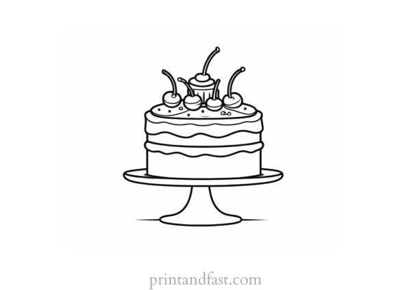 birthday cake coloring page with cherry on top