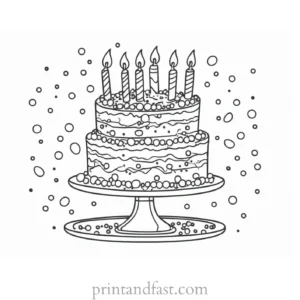 birthday cake coloring page with confetti