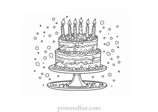 birthday cake coloring page with confetti