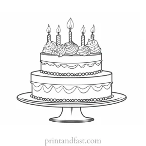 birthday cake coloring page with decorations