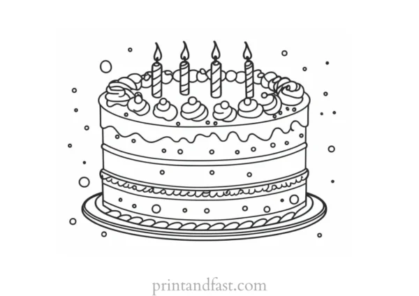 birthday cake coloring page with sprinkles