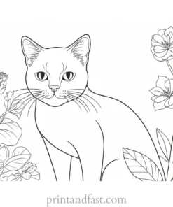 botanical kitty coloring page