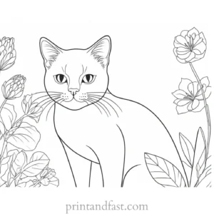 botanical kitty coloring page