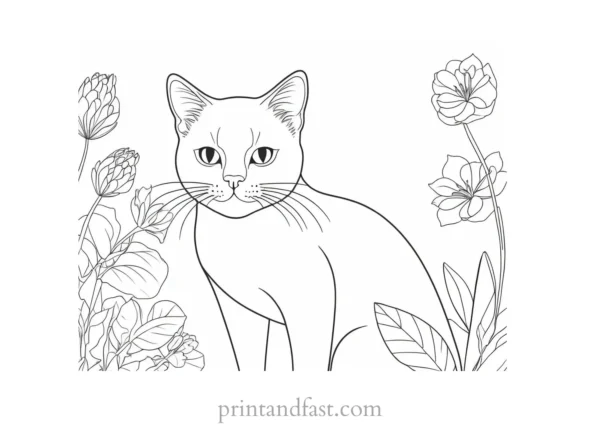 botanical kitty coloring page