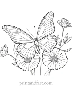 butterfly coloring page with flowers