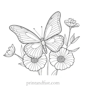 butterfly coloring page with flowers