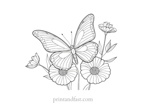 butterfly coloring page with flowers