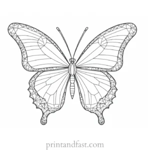 butterfly coloring page with geometric designs