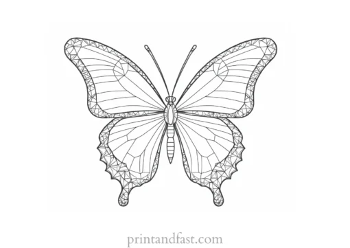 butterfly coloring page with geometric designs