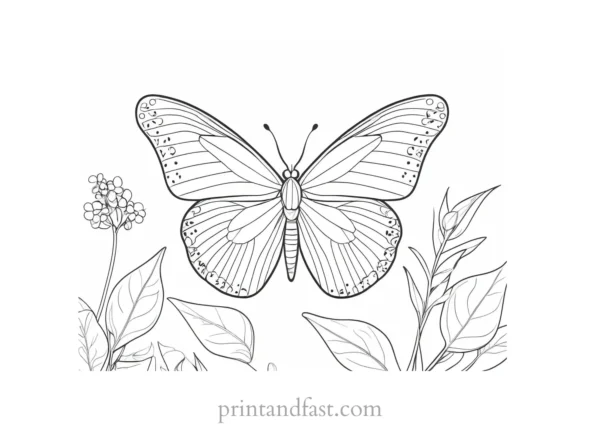 butterfly coloring page with nature