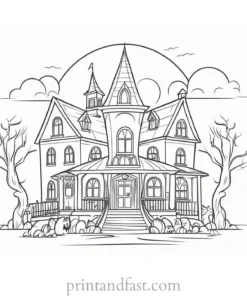 cartoon haunted house coloring page