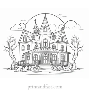 cartoon haunted house coloring page