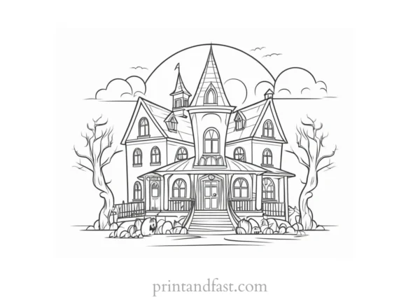 cartoon haunted house coloring page