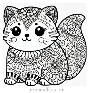 challenging cat coloring page