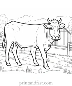 cow coloring page with barn