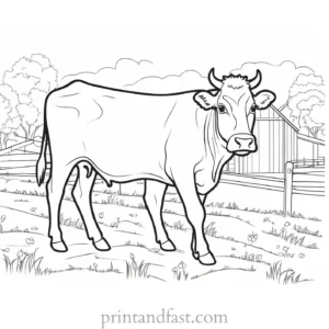 cow coloring page with barn