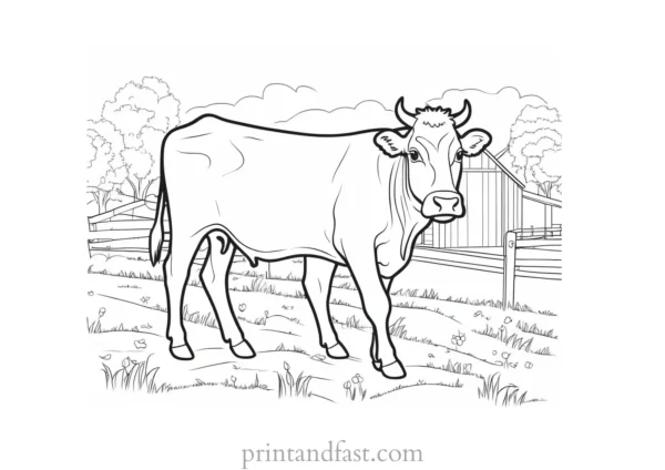 cow coloring page with barn