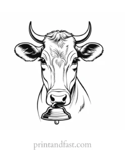 cow coloring page with bell