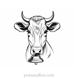 cow coloring page with bell