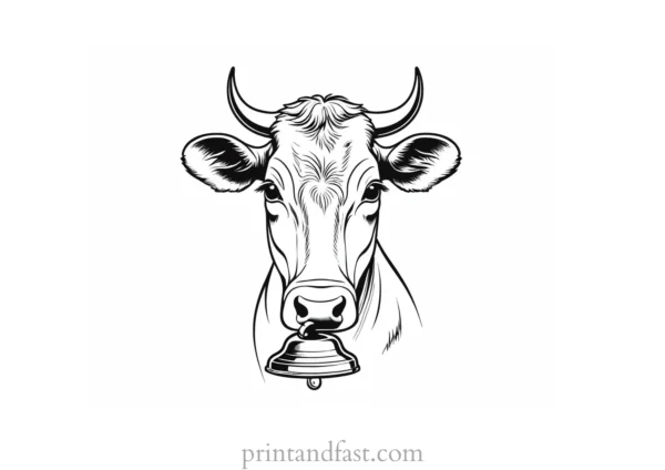 cow coloring page with bell