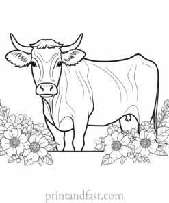 cow coloring page with flowers