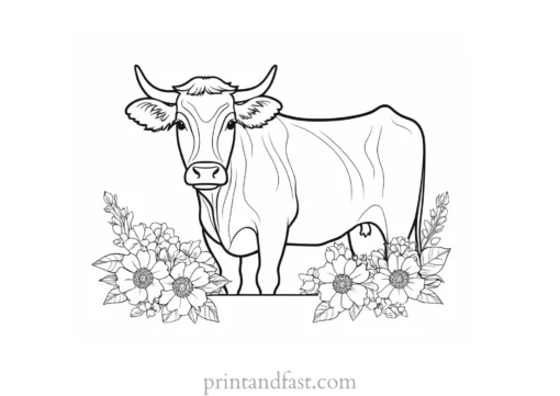 cow coloring page with flowers