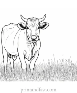 cow coloring page with grass