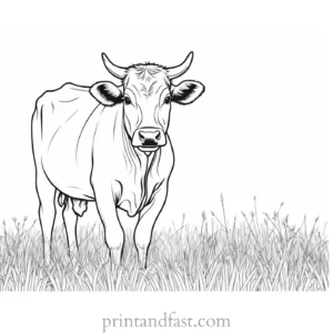 cow coloring page with grass