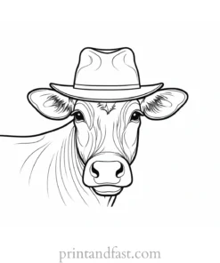 cow coloring page with hat